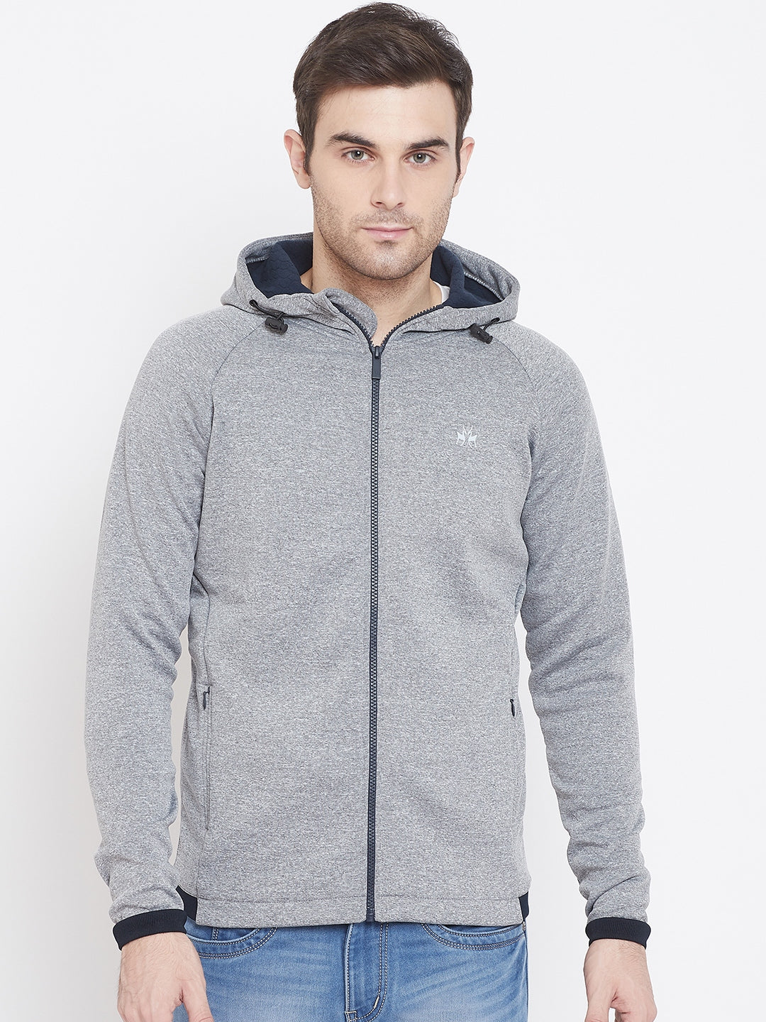 Grey Cotton Slim Fit Hoodie - Men Sweatshirts