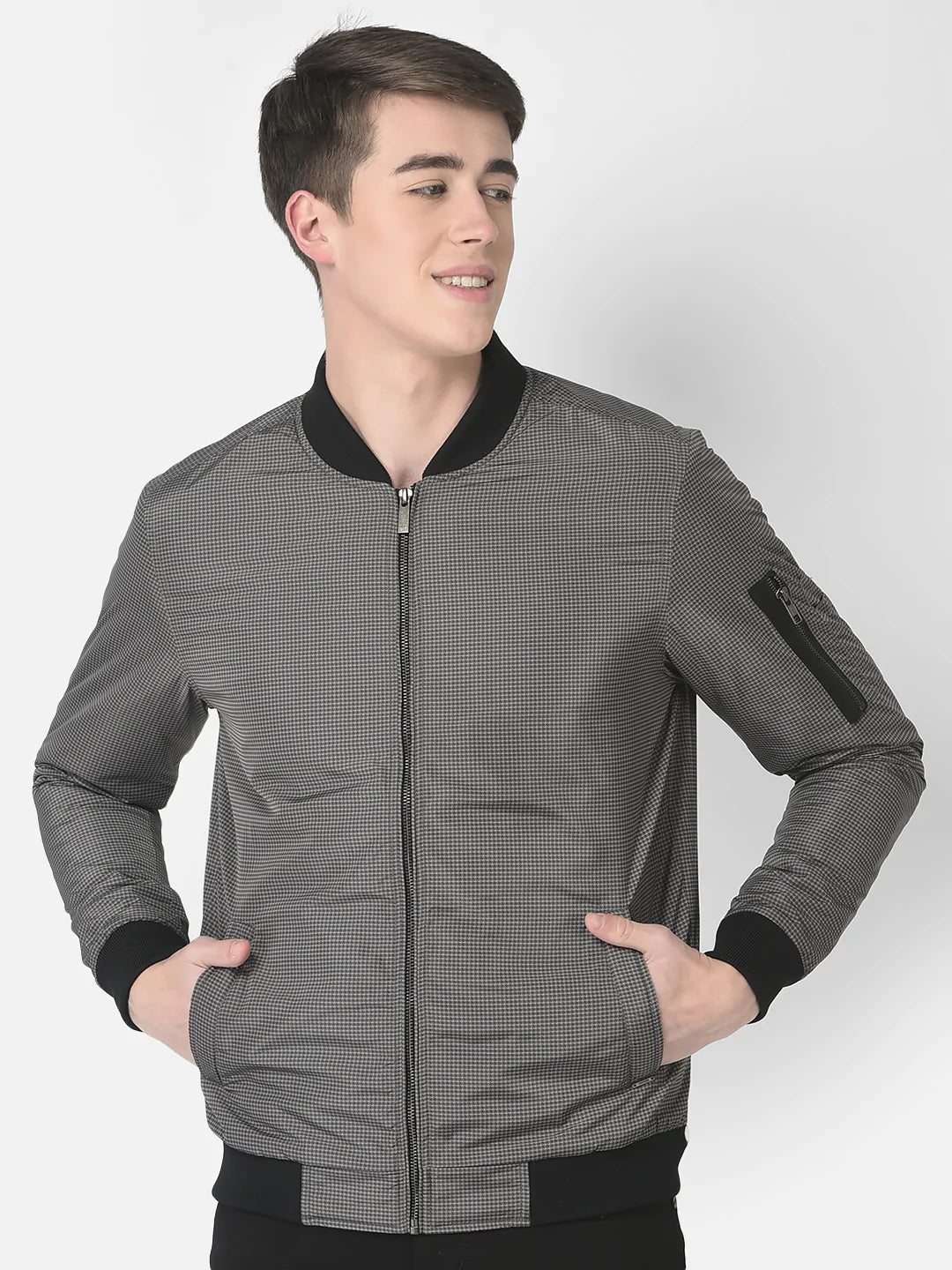  Grey Printed Jacket in contrast collar