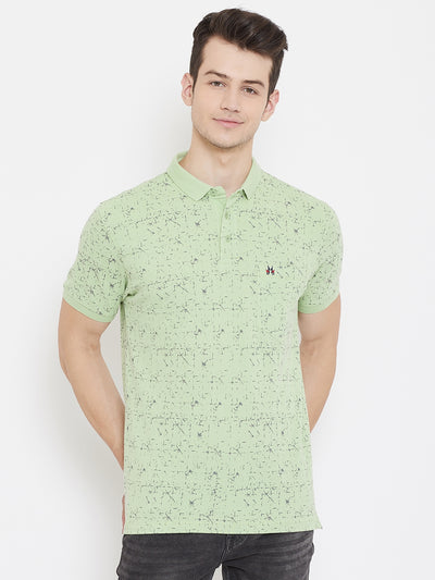 Green Printed Polo Neck T-Shirt - Men T-Shirts