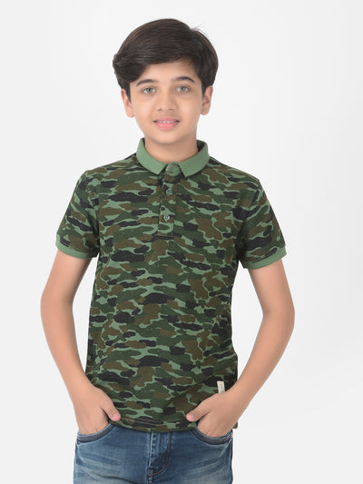 Green Camouflage Printed Polo T-shirt - Boys T-Shirts