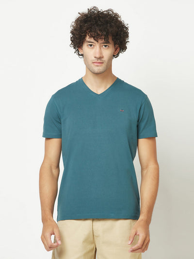  Plain Teal Blue V-Neck T-Shirt