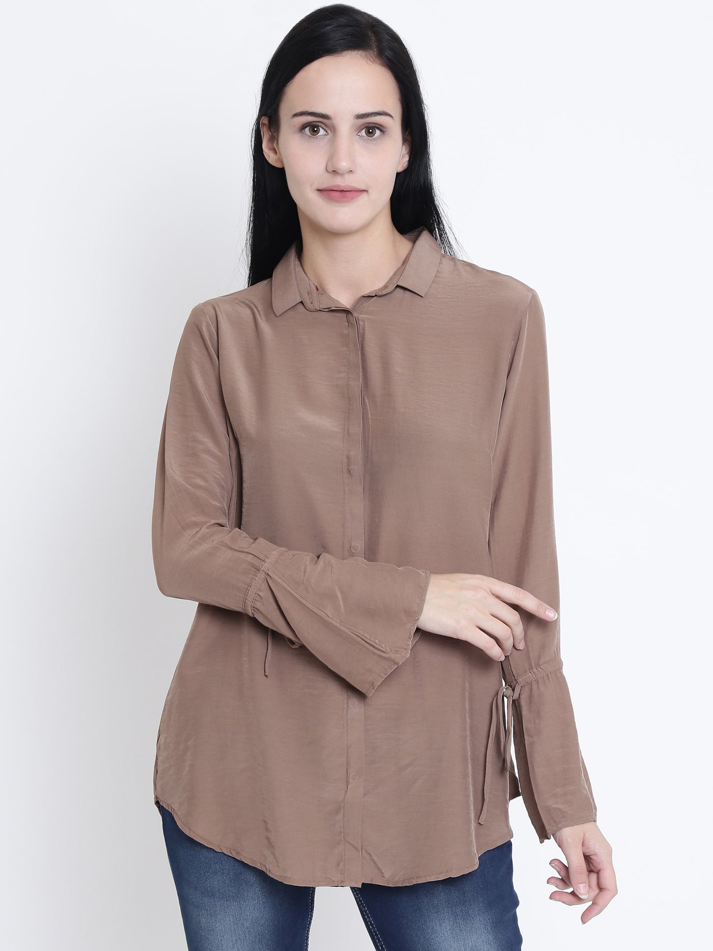 Beige Full Sleeves Shirt - Women Shirts