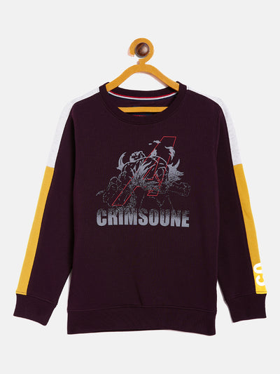 Maroon Printed Round Neck Sweatshirt - Boys Sweatshirts