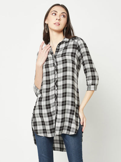  White Checked Longline Shirt