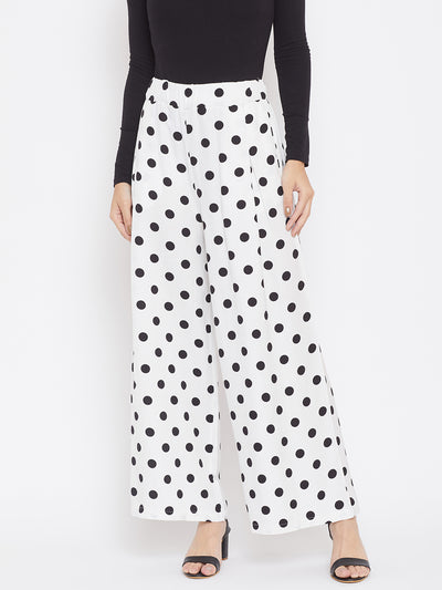 White Printed COMFORT FIT Trousers - Women Trousers