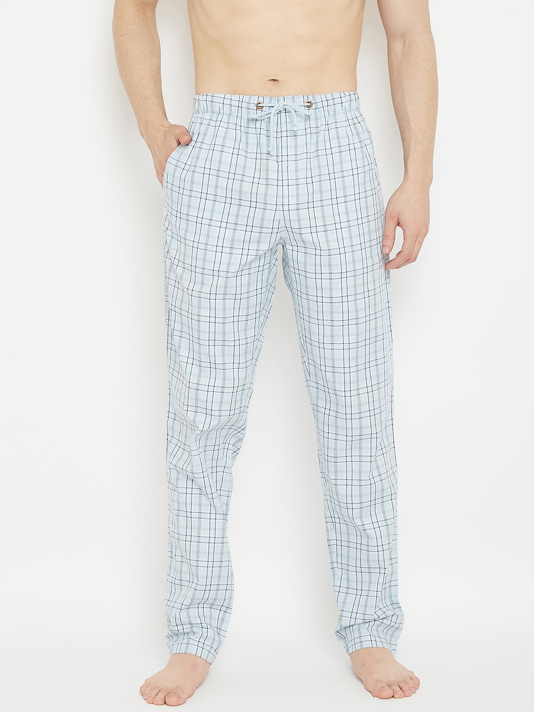 Blue Checked Straight Lounge Pants - Men Lounge Pants