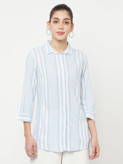 Light Blue Striped Casual Shirt - Women Shirts