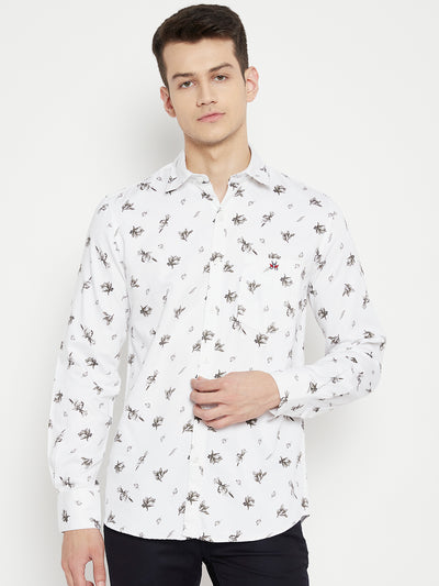 White Floral Slim Fit shirt - Men Shirts