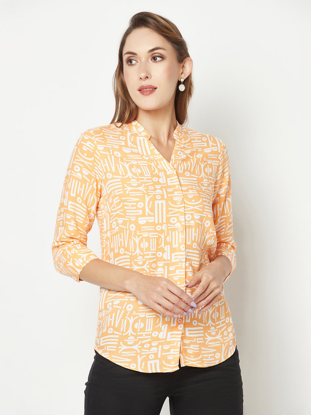  Orange Abstract Print Shirt