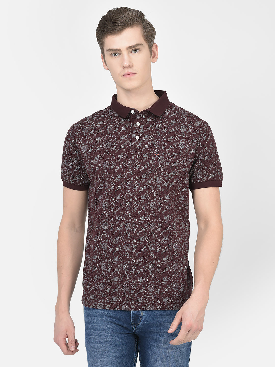  Wine Floral Polo T-Shirt