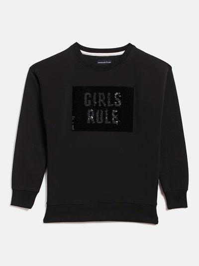 Black Embellished Round Neck Sweatshirt - Girls Sweatshirts