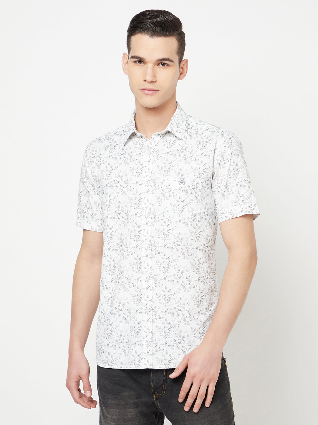 White Floral Printed Shirt - Men Shirts