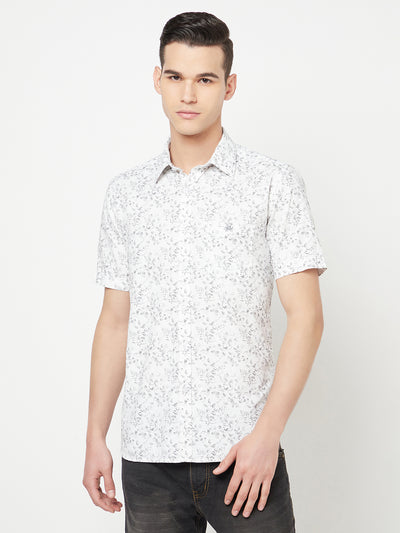 White Floral Printed Shirt - Men Shirts