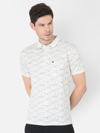 White Floral Printed Polo T-Shirt - Men T-Shirts