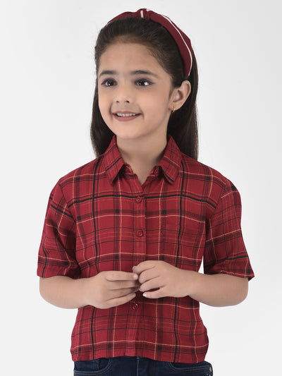 Red High-Low Checked Crop Shirt - Girls Shirts