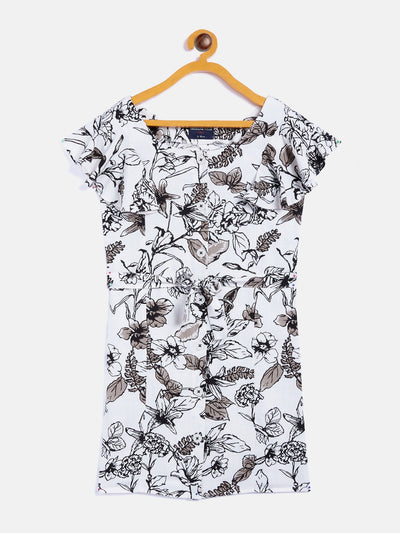 Black Printed Square Neck Dress - Girls Dress