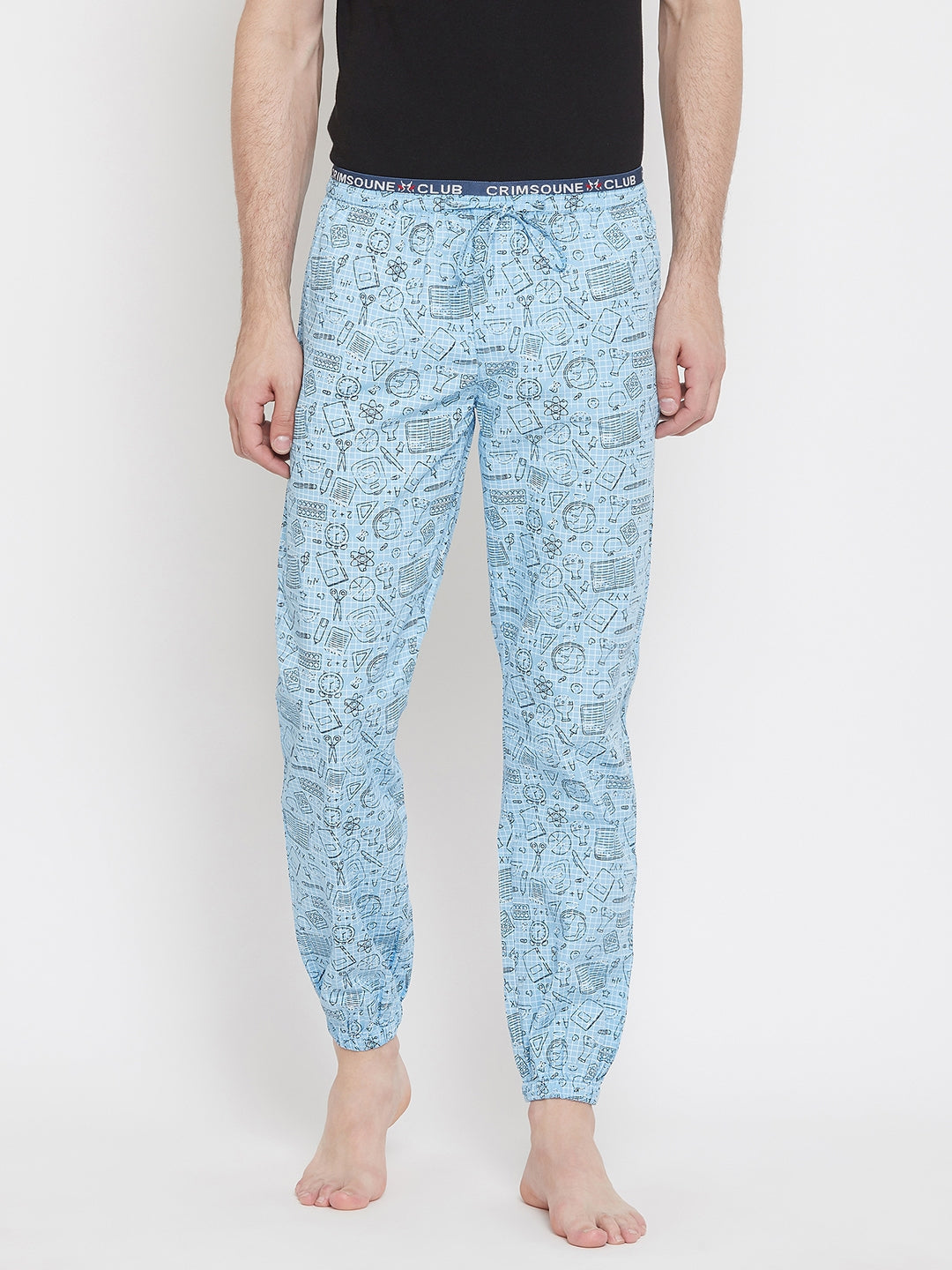 Blue Printed Straight Lounge Pants - Men Lounge Pants