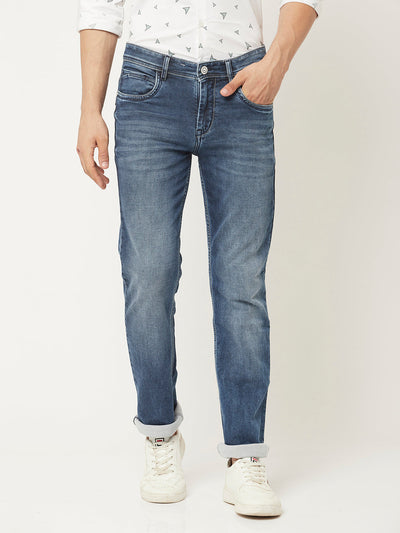  Light Wash Jeans with Leather Logo Patch 
