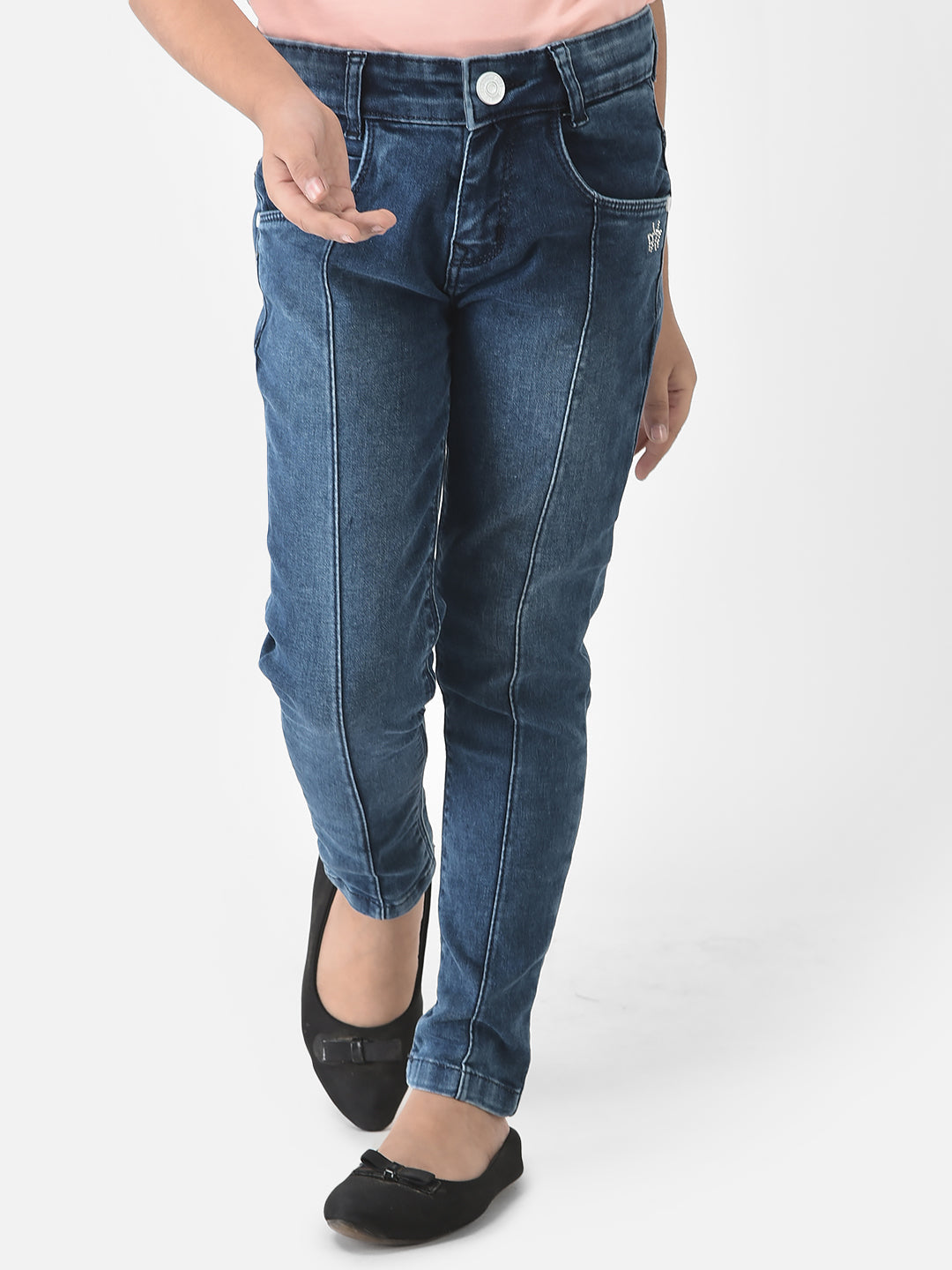  Blue Jeans with Logo Embellishment 