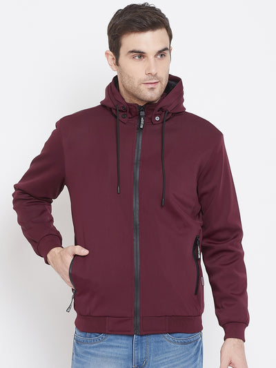 Maroon Solid Hooded Jackets-Mens Jacket-Crimsoune Club