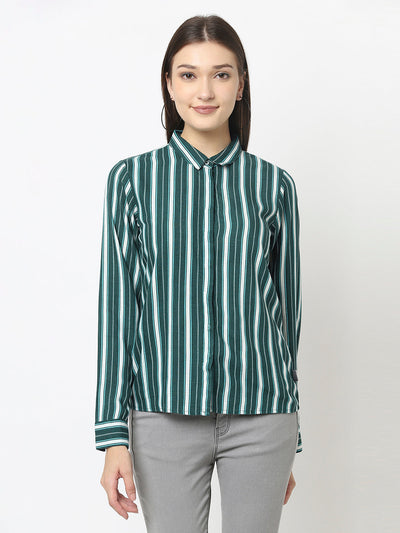 Teal Green Shirt in Stripes