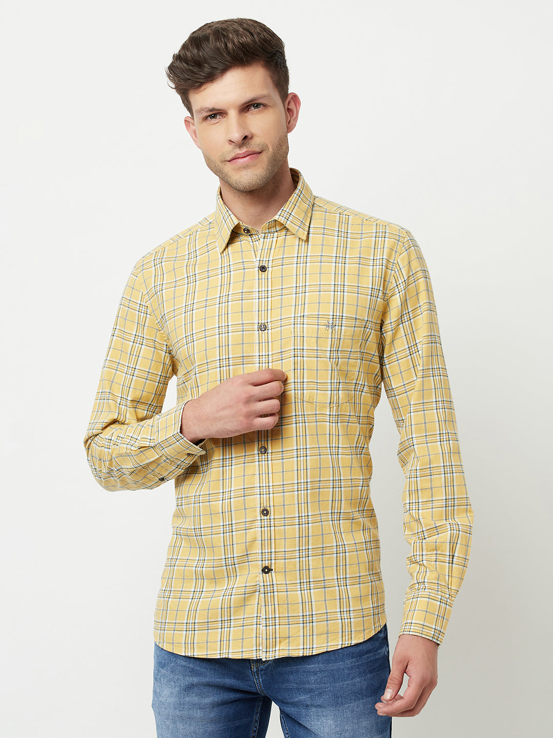 Yellow Tartan Checked Shirt-Men Shirts-Crimsoune Club