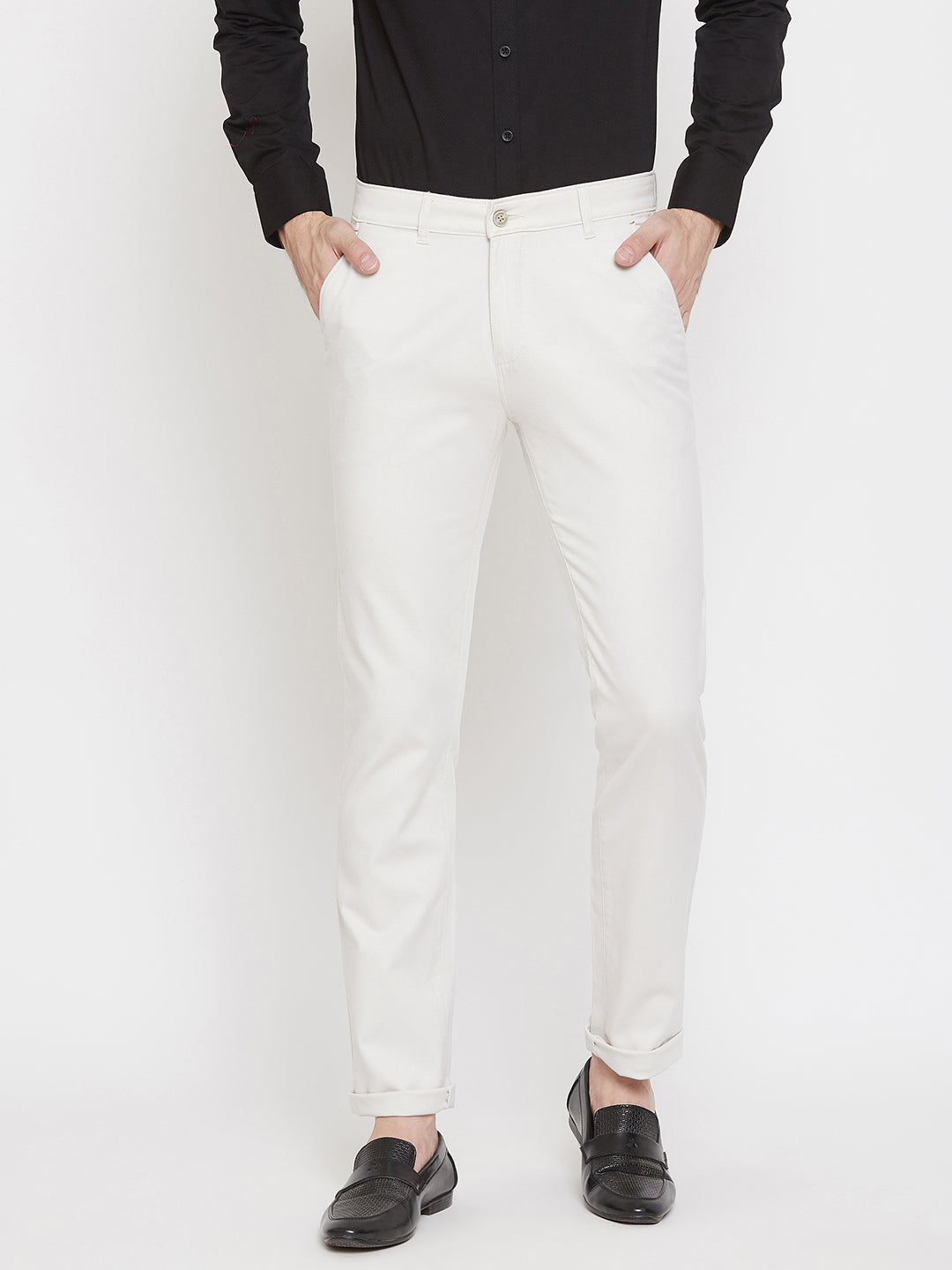 Off White Slim Fit Trousers - Men Trousers