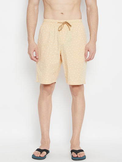 Cream Printed Slim Fit Lounge Shorts - Men Lounge Shorts