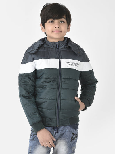  Olive Colour-Blocked Padded Jacket