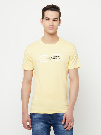 Yellow Printed Round Neck T-Shirt - Men T-Shirts