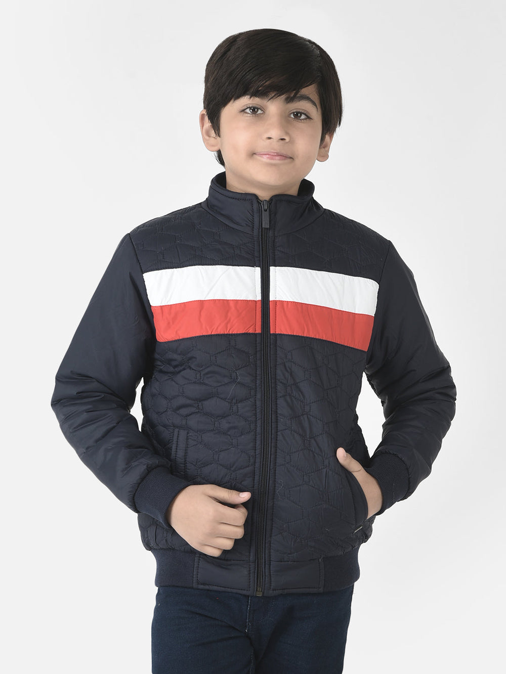  Navy Blue Diamond-Cut Padded Jacket