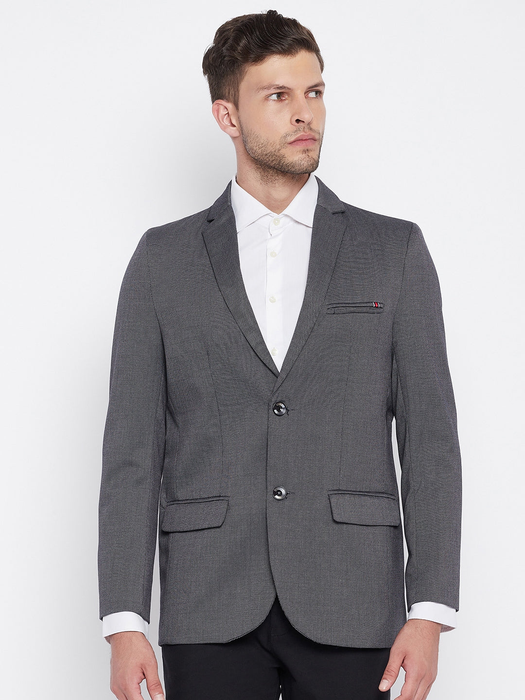 Grey Notched Lapel Blazer - Men Blazers