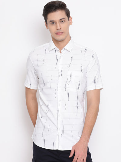 White Printed Slim Fit shirt - Men Shirts