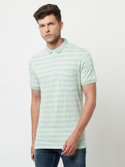 Green Striped Polo T-Shirt-Men T-Shirts-Crimsoune Club