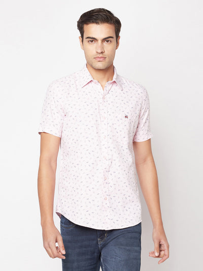  Short-Sleeved Light Pink Floral Shirt