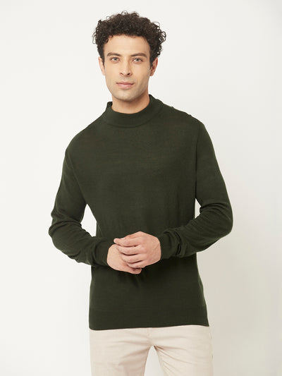 Dark Moss Green Sweater in Relaxed Fit-Men Sweaters-Crimsoune Club