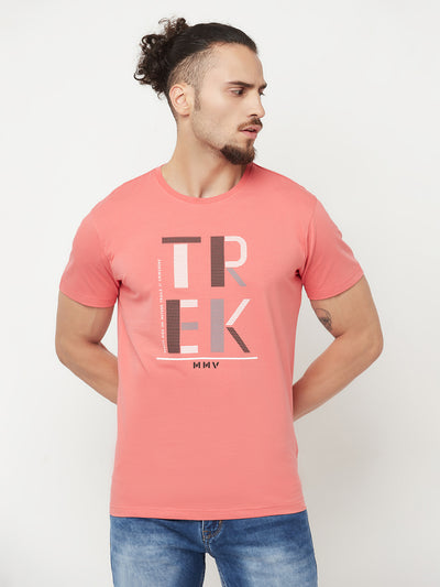 Pink Printed Round Neck T-Shirt - Men T-Shirts