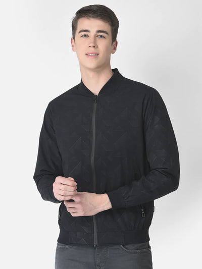  Navy Blue Bomber Jacket in Abstrack Print