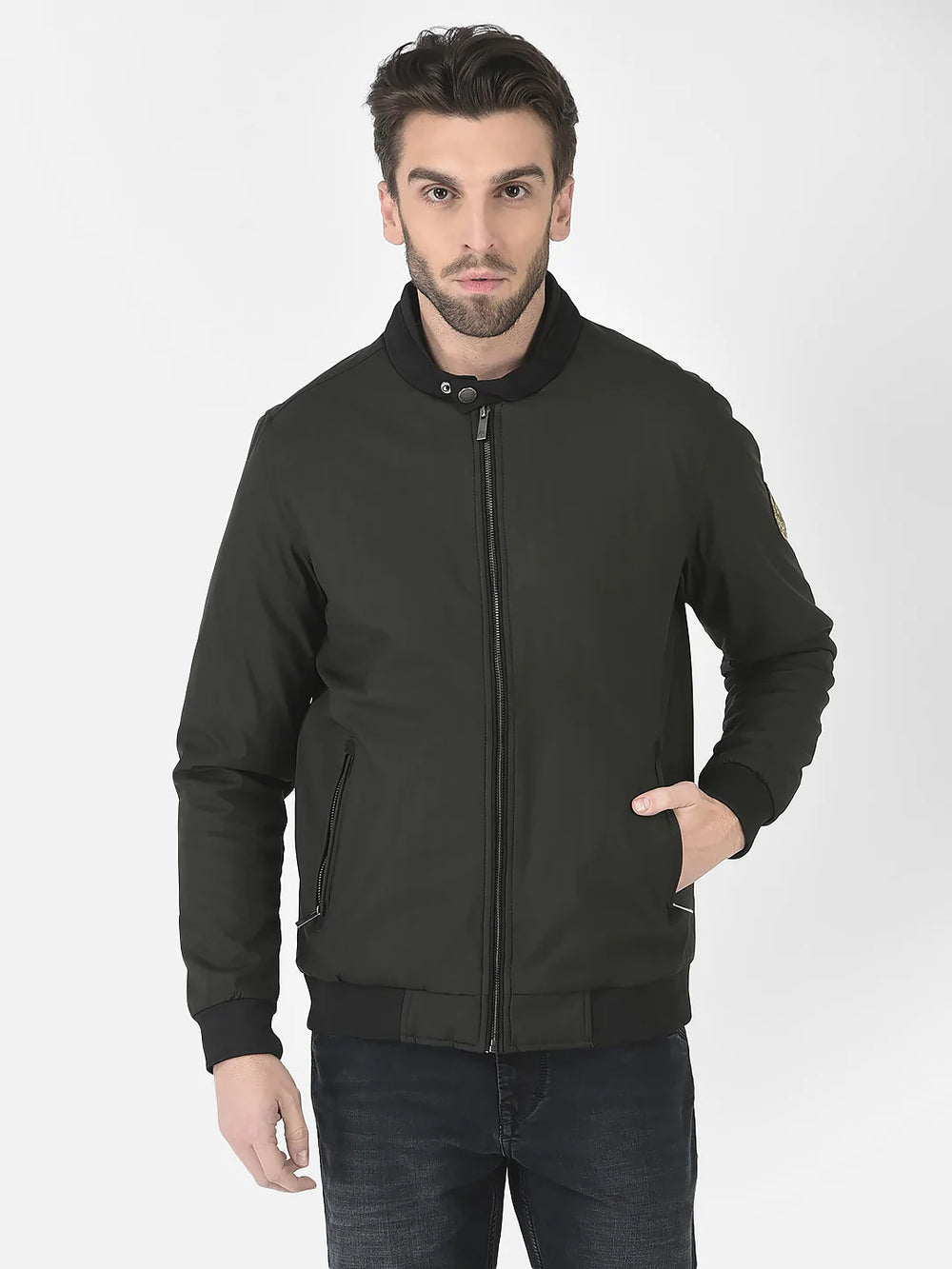  Olive Casual Bomber Jacket 