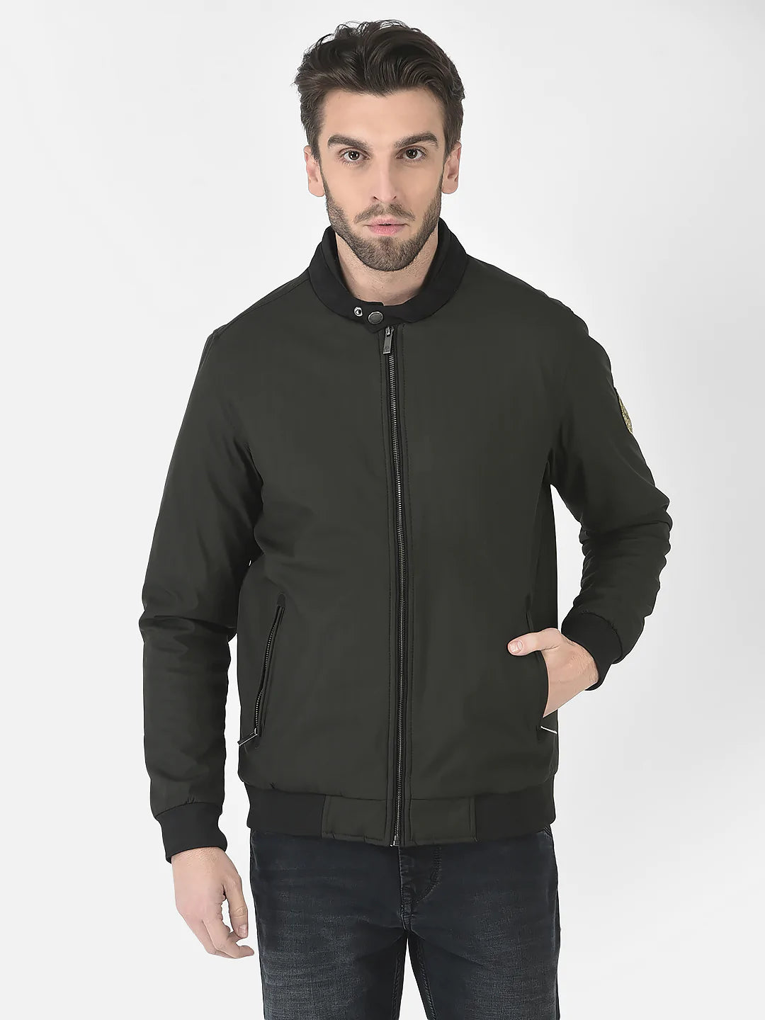  Olive Casual Bomber Jacket 