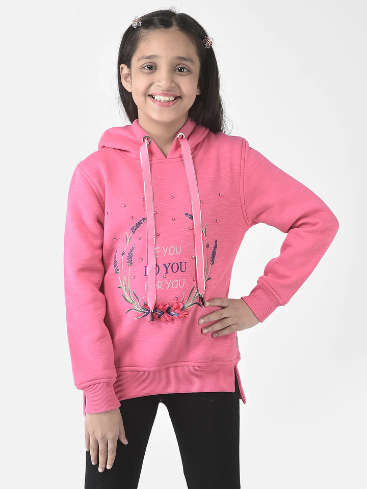  Pink Hooded Typographic Sweatshirt