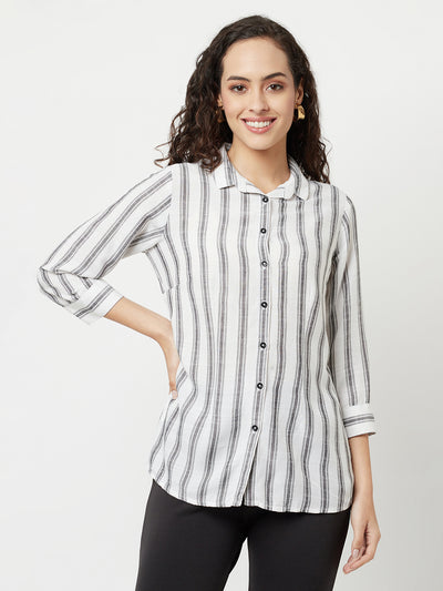 White Striped High-Low Shirt-Women Shirts-Crimsoune Club