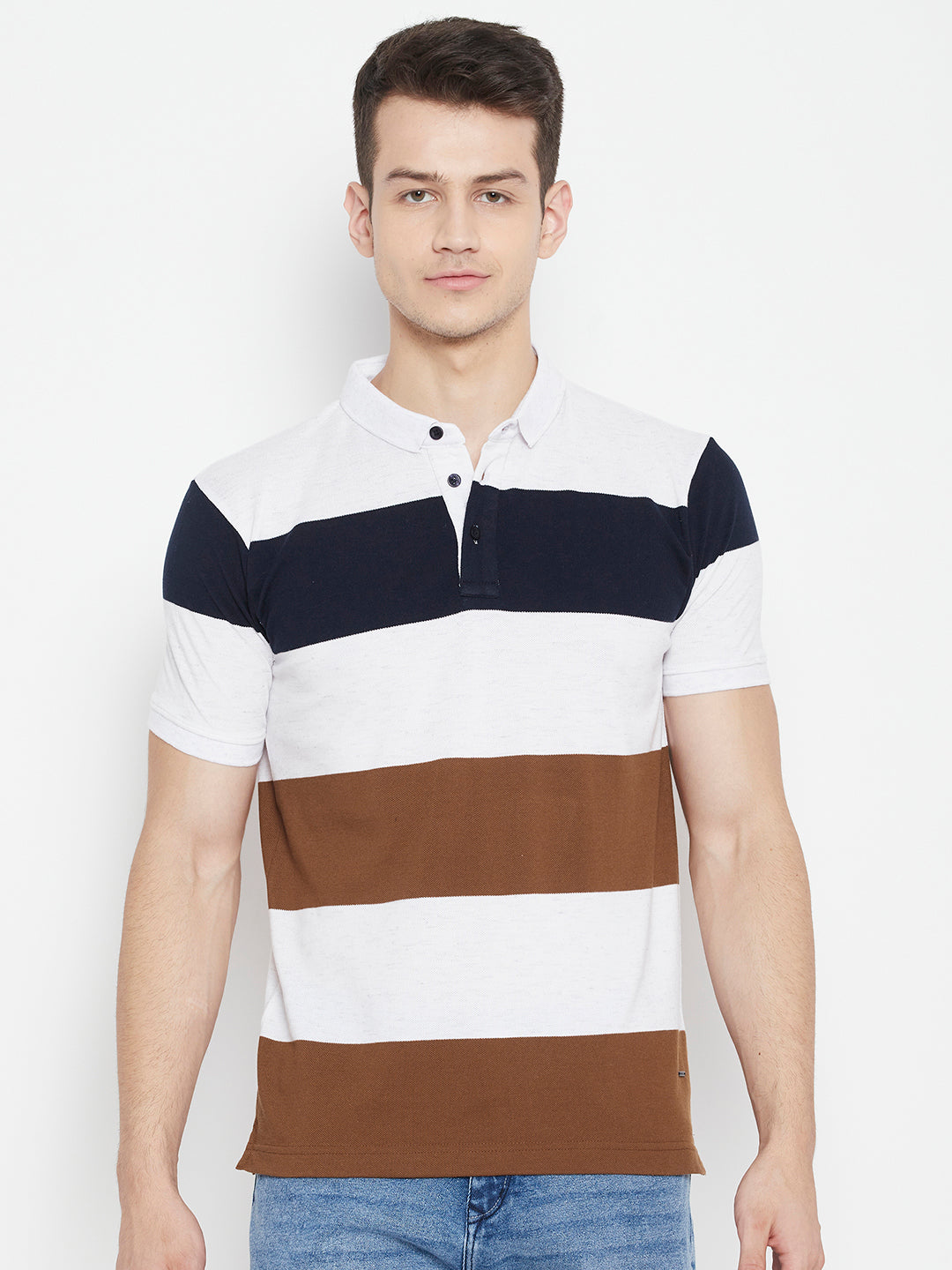 Brown Color blocked Polo Neck T-shirt - Men T-Shirts