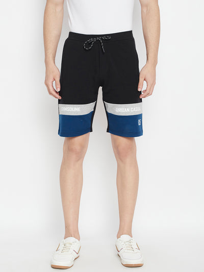 Black Colorblocked Slim Fit Lounge Shorts - Men Lounge Shorts