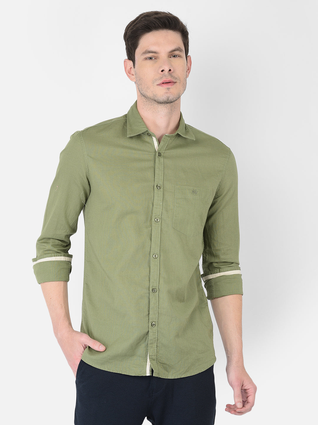 Olive Linen Shirt - Men Shirts