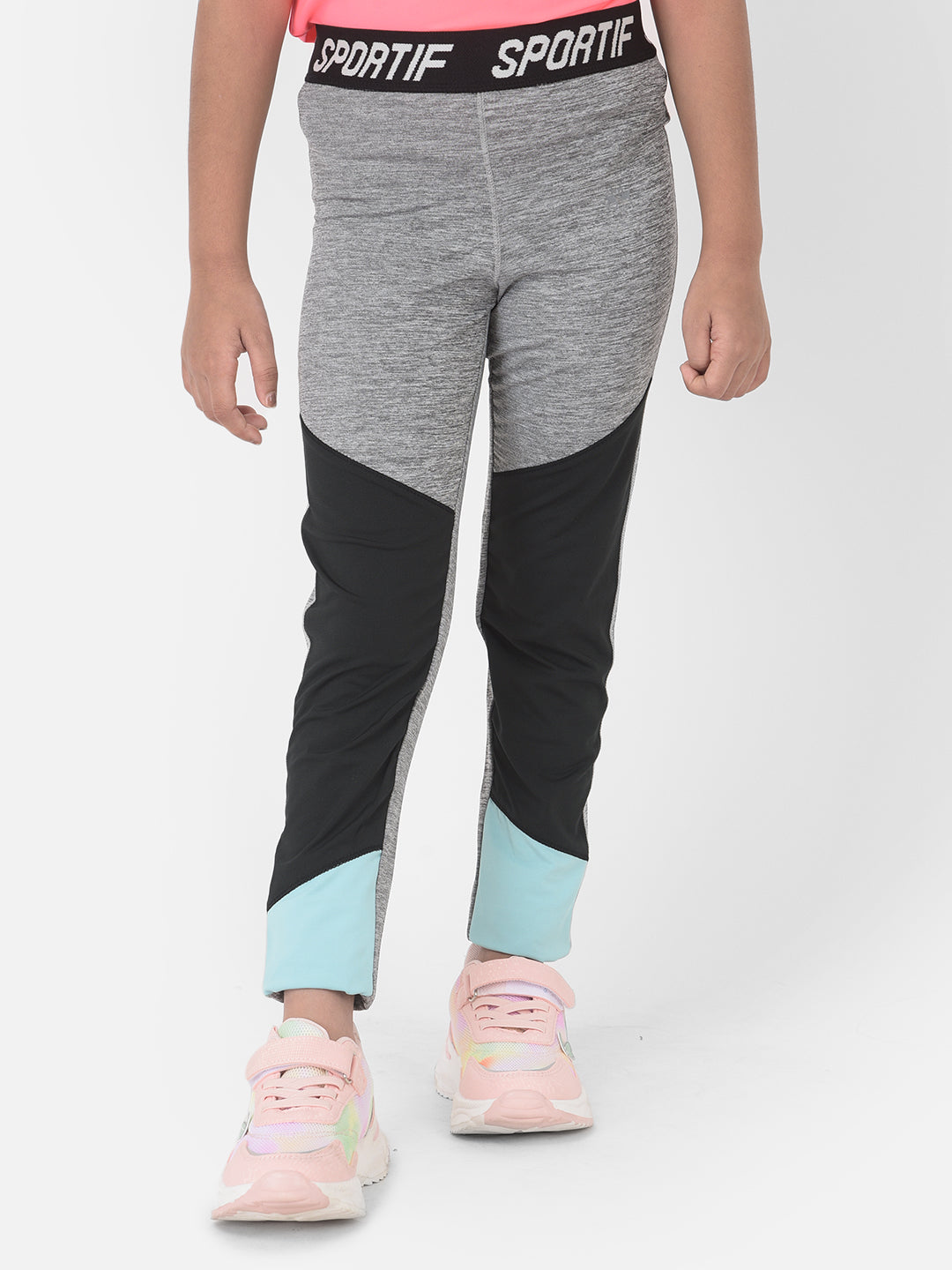 Grey Colourblocked High Waisted Track Pants - Girls Track Pants