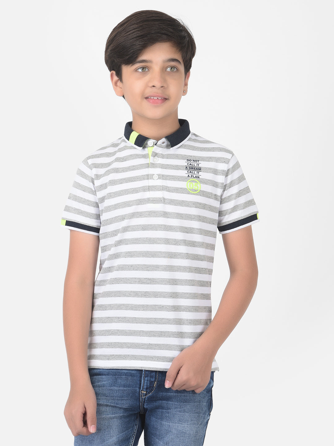 Grey Striped Polo T-shirt - Boys T-Shirts