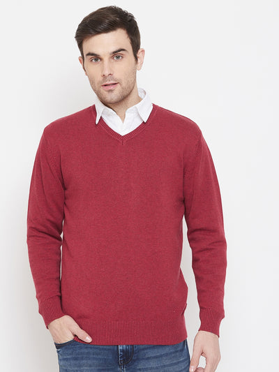 Red V-Neck Sweater - Men Sweaters