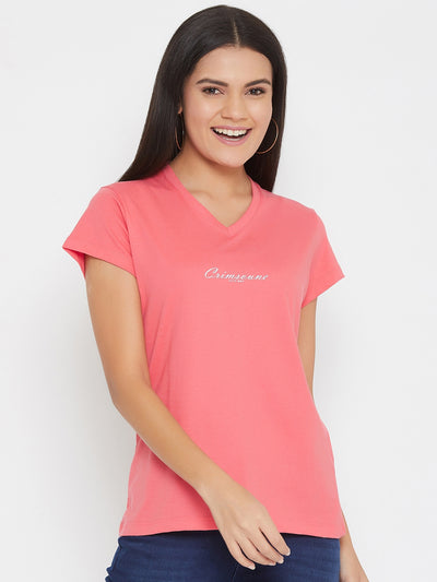 Pink Printed Round Neck T-Shirt - Women T-Shirts