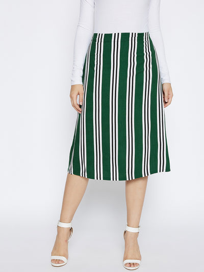 Green Striped Comfort Fit Skirt - Women Skirts